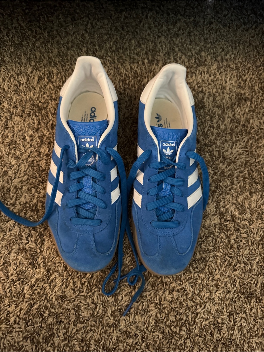 adidas low top Blue Suede Sneakers with White Stripes - Picture 2 of 5